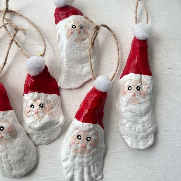 NWT Hand Painted Santa Claus Oyster Shell Ornaments - Set of 6 - Picture 3 of 4